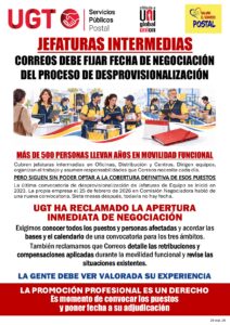 UGT exige la desprovisionalización de las jefaturas intermedias