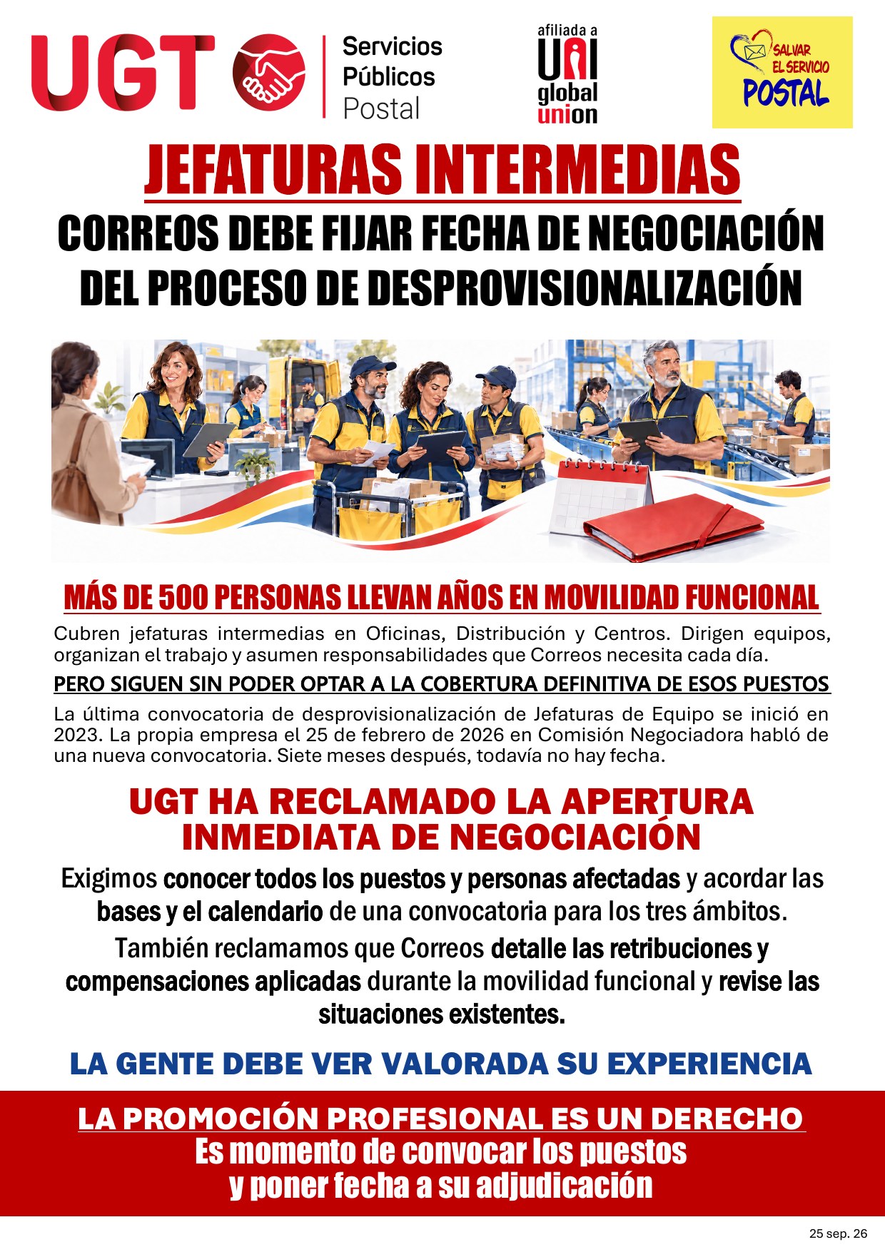 UGT exige la desprovisionalización de las jefaturas intermedias