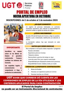 Cartel de UGT: El portal de empleo vuelve a abrir.