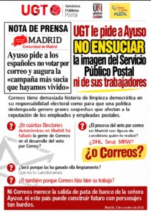 UGT le pide a Ayuso no ensuciar la imagen de Correos