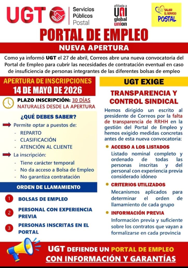 Correos ha convocado el Portal de Empleo.