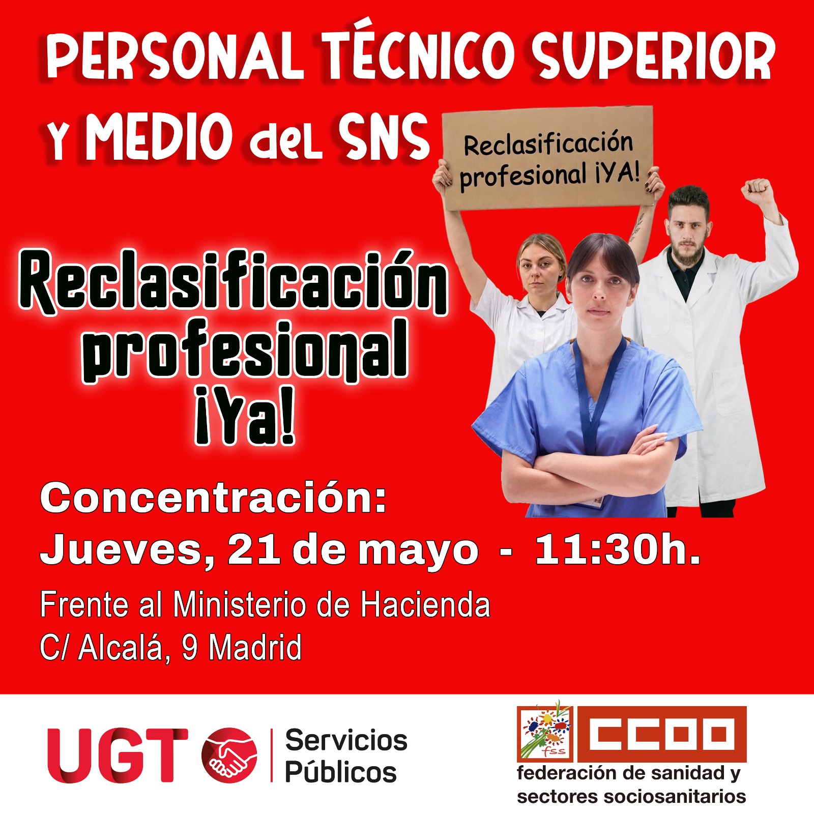 UGT llama a la huelga al colectivo Técnico Sanitario para exigir la implantación de su reclasificación profesional